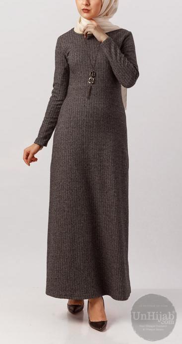 Abaya à chevrons en tricot Dark Grey